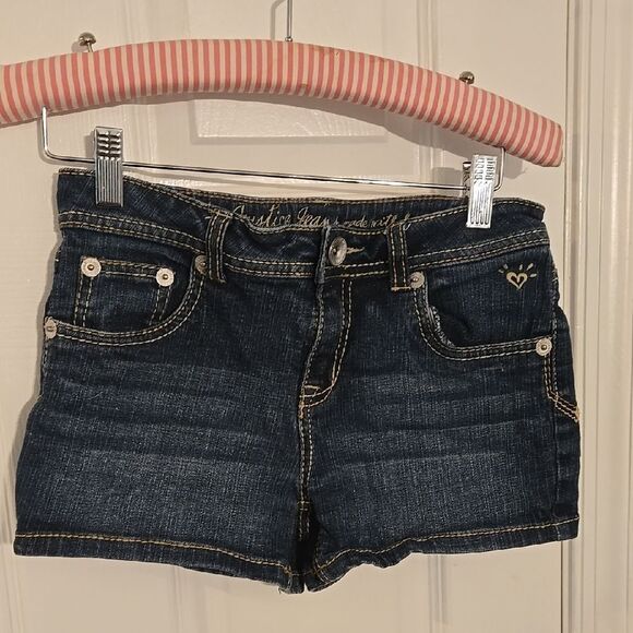 Dark Blue Denim Shorts with Heart Detail - Picture 1 of 9